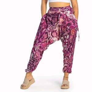 Buddha Pants Savannah Harem Pants XXL Magenta Reef Print